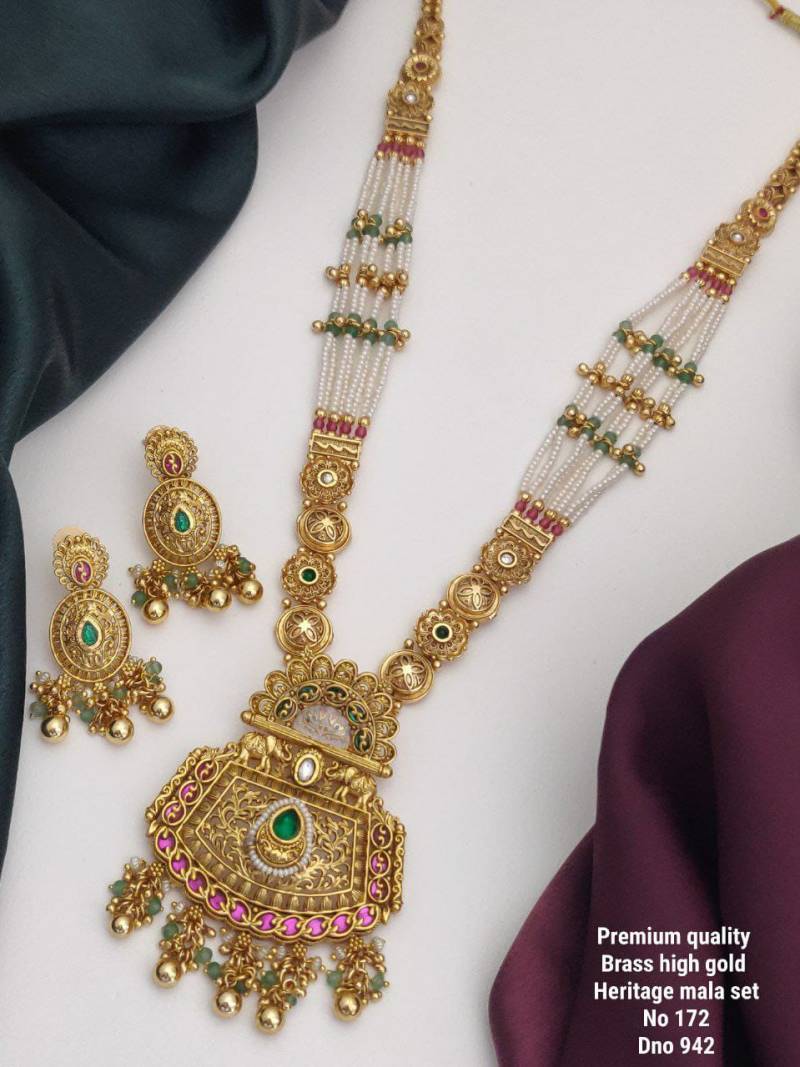 Brass High Gold Heritage Long Mala Set 5