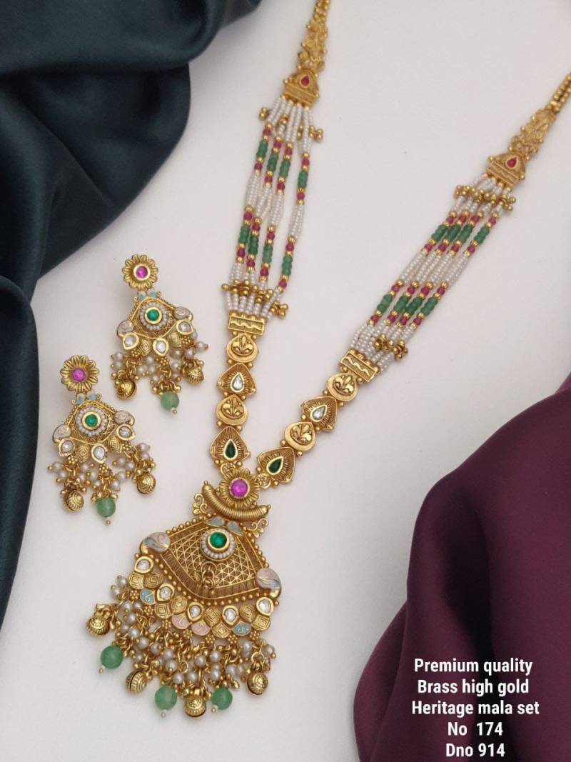 Brass High Gold Heritage Long Mala Set 5