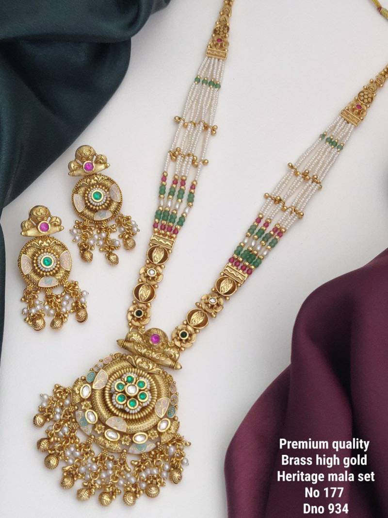 Brass High Gold Heritage Long Mala Set 3