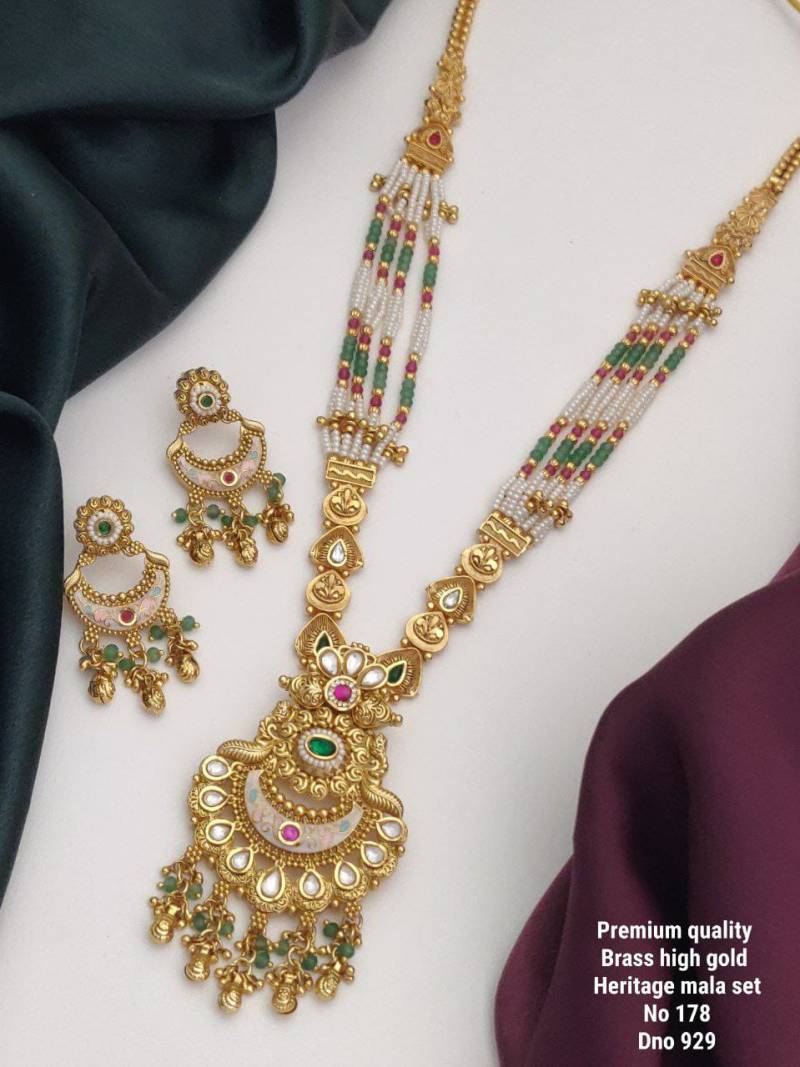 Brass High Gold Heritage Long Mala Set 3
