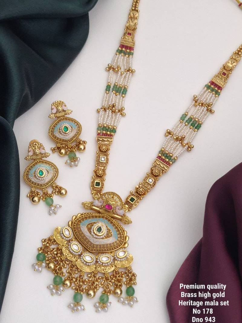 Brass High Gold Heritage Long Mala Set 3