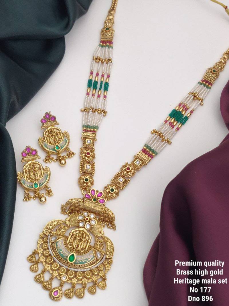 Brass High Gold Heritage Long Mala Set 3
