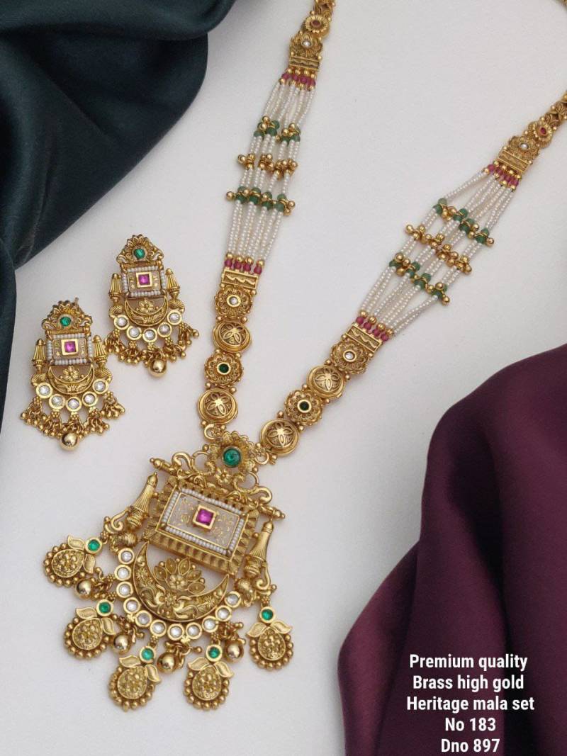 Brass High Gold Heritage Long Mala Set 4