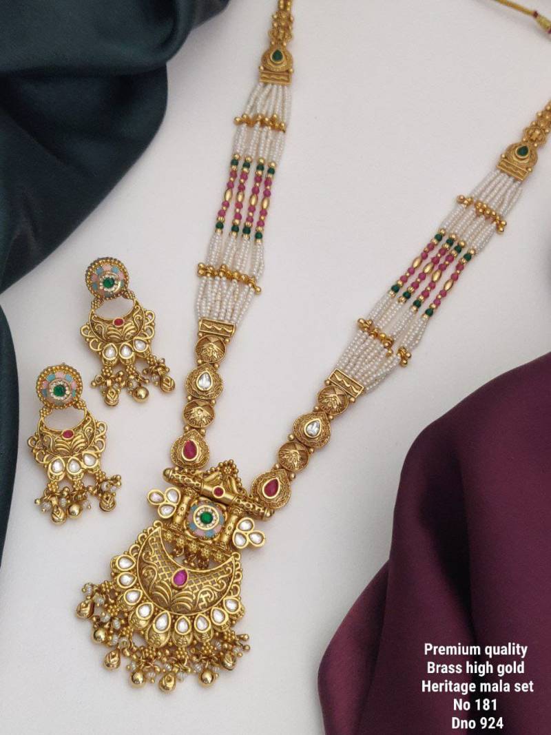Brass High Gold Heritage Long Mala Set 4