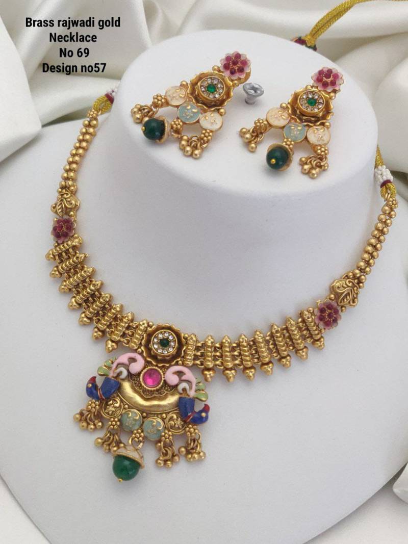 Brass Rajwadi Gold Necklace 8