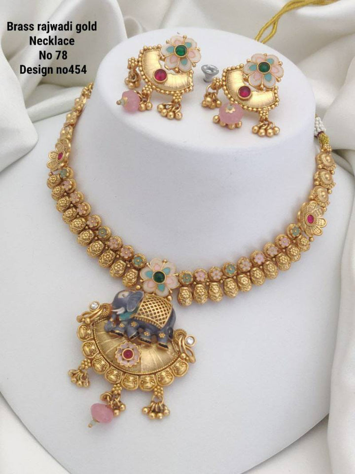 Brass Rajwadi Gold Necklace 10