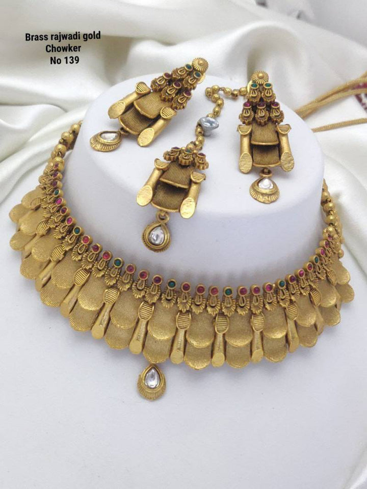 Brass Rajwadi Gold Choker 4