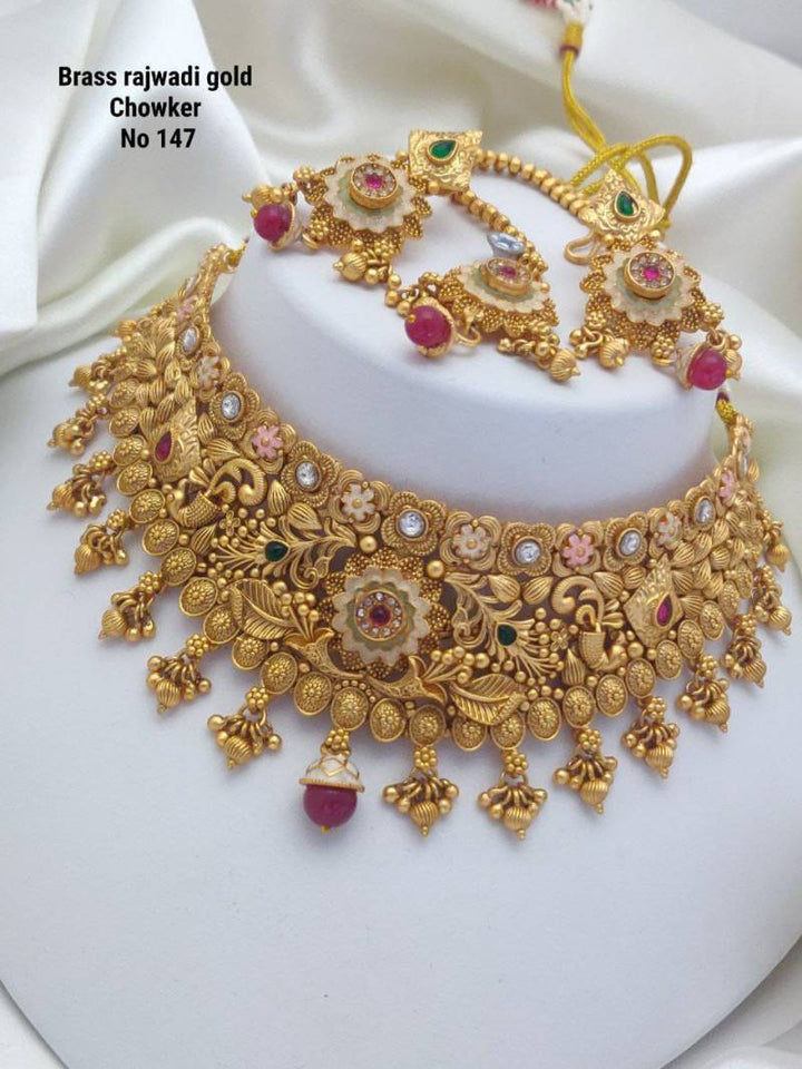 Brass Rajwadi Gold Choker 5