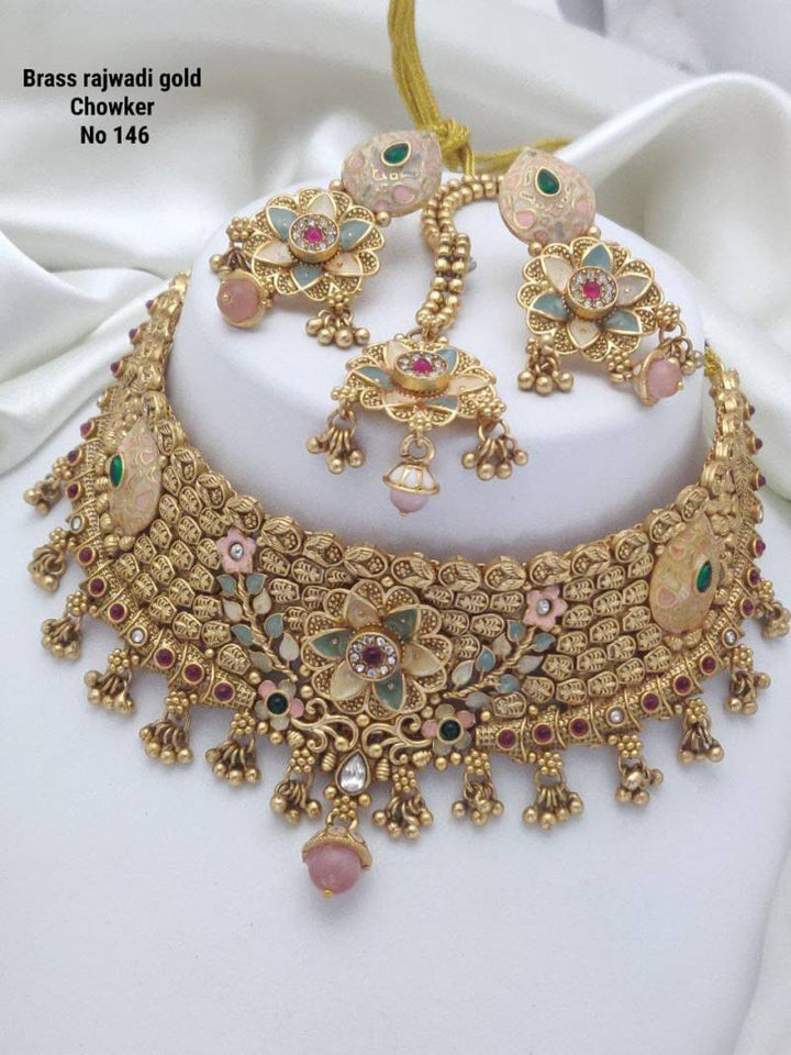 Brass Rajwadi Gold Choker 5