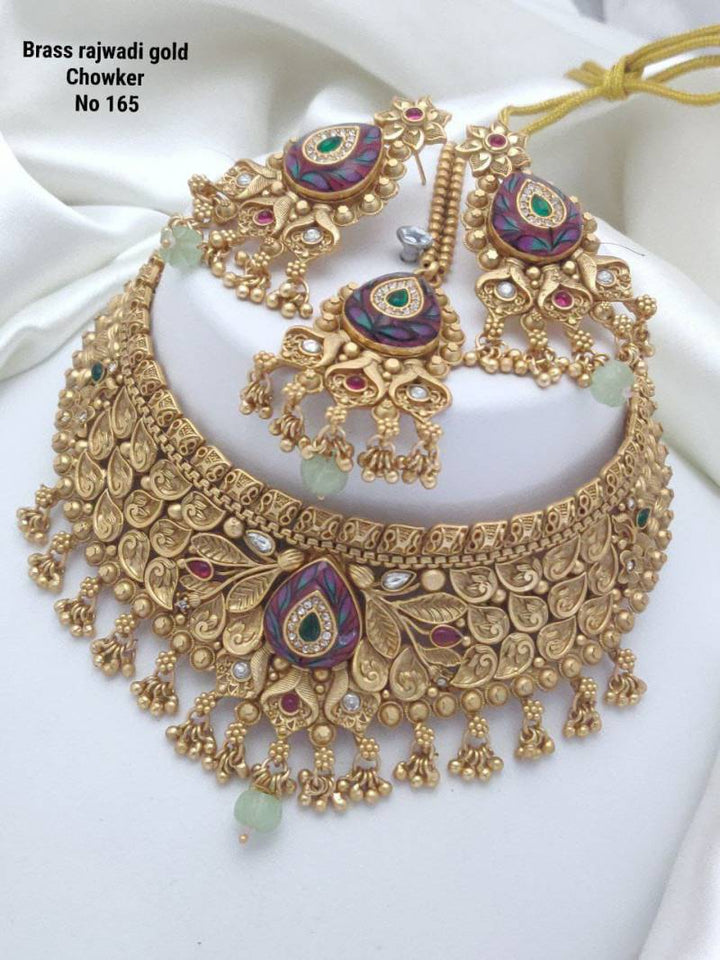 Brass Rajwadi Gold Choker 6