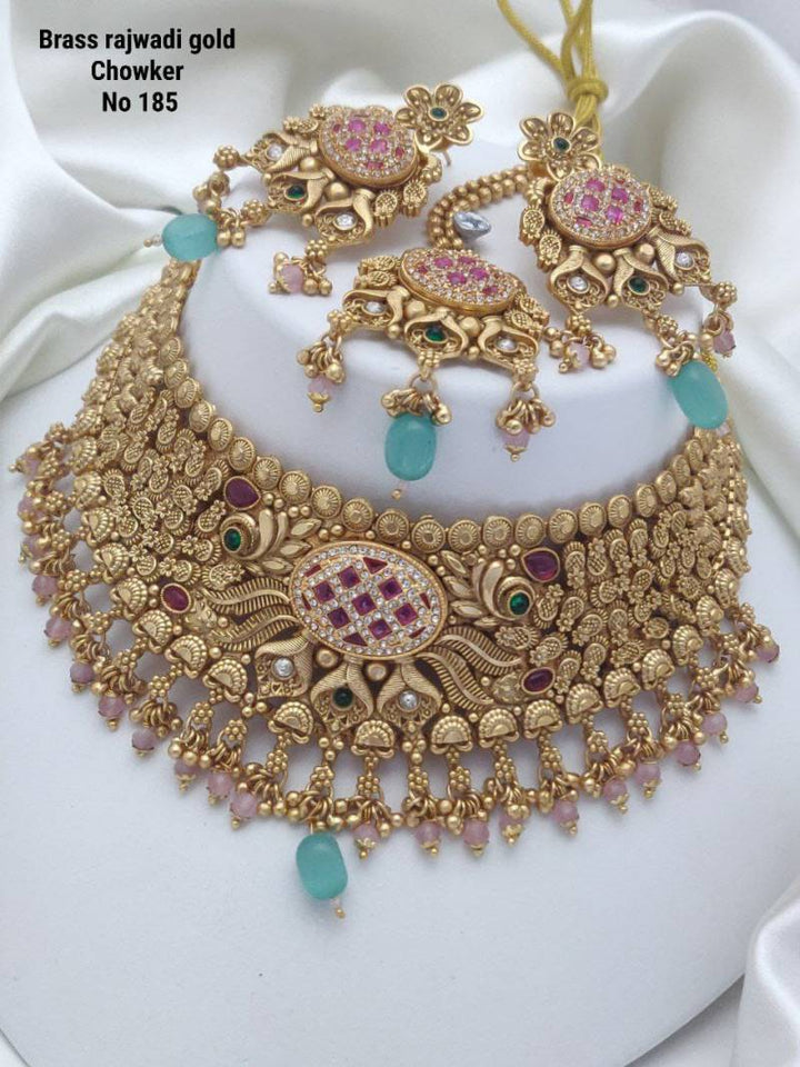 Brass Rajwadi Gold Choker 8