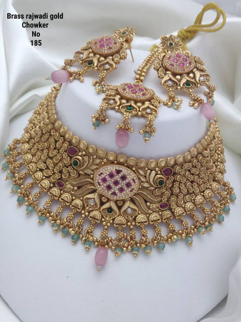Brass Rajwadi Gold Choker 8