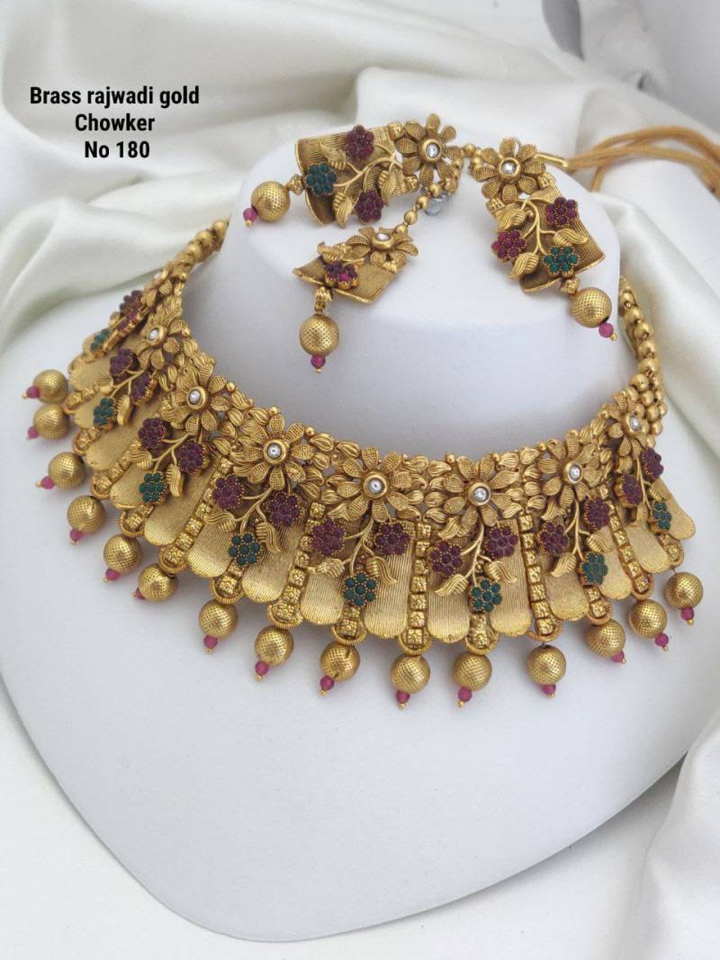Brass Rajwadi Gold Choker 8