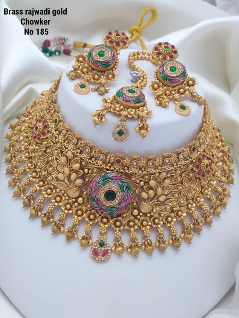Brass Rajwadi Gold Choker 8