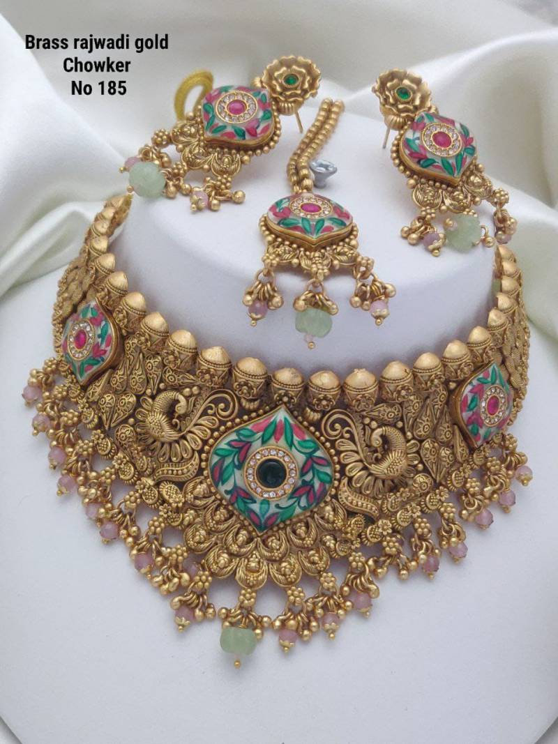 Brass Rajwadi Gold Choker 8