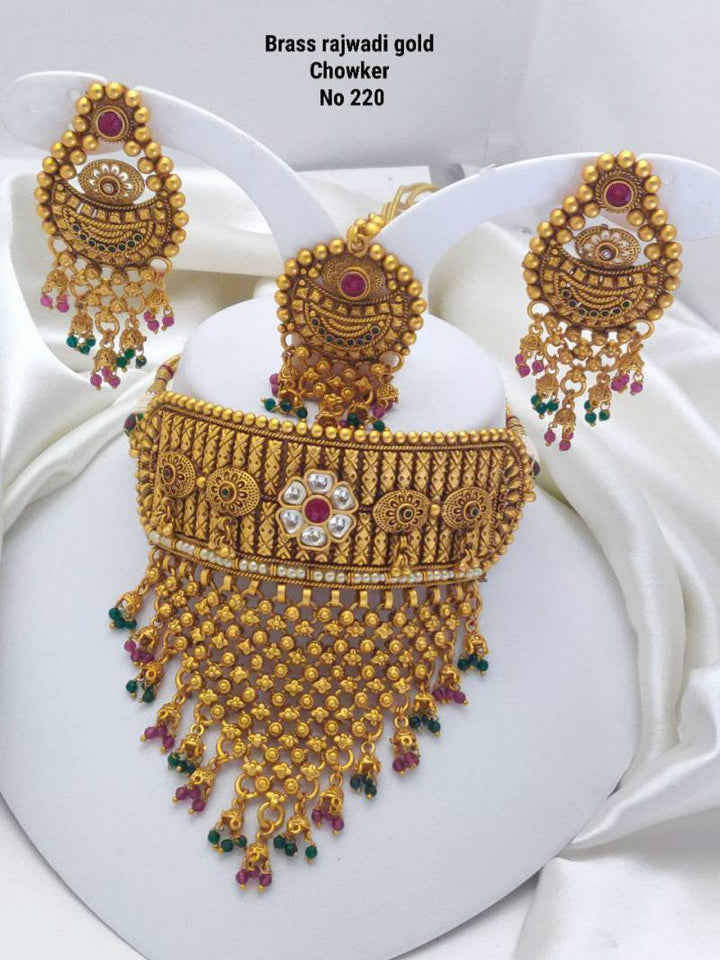 Brass Rajwadi Gold Choker 9