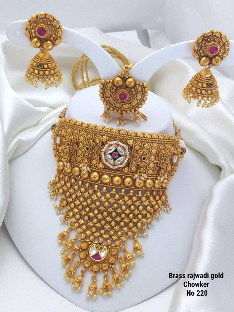 Brass Rajwadi Gold Choker 9