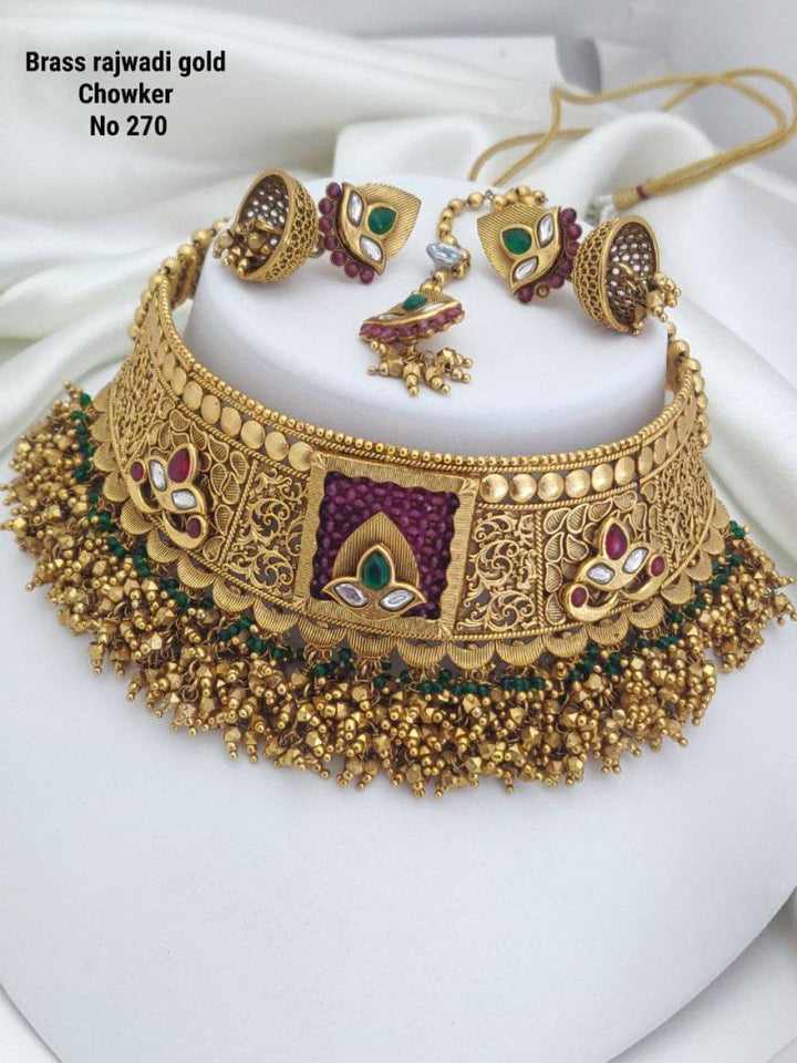 Brass Rajwadi Gold Choker 10