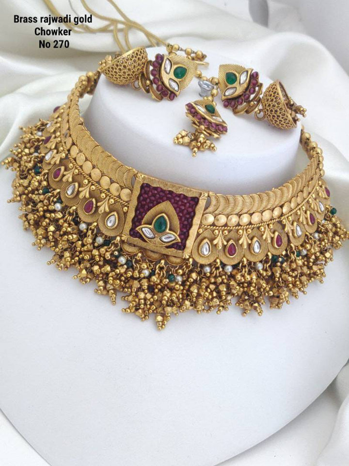 Brass Rajwadi Gold Choker 10