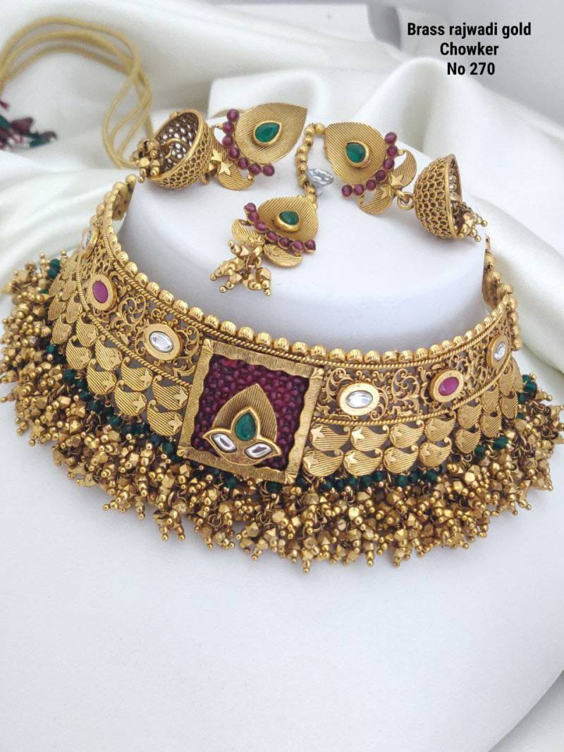 Brass Rajwadi Gold Choker 10