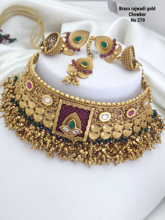 Brass Rajwadi Gold Choker 10