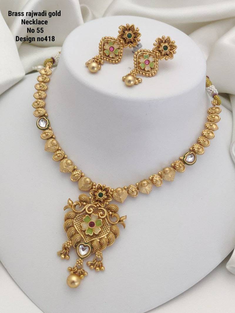 Brass Rajwadi Gold Necklace 11
