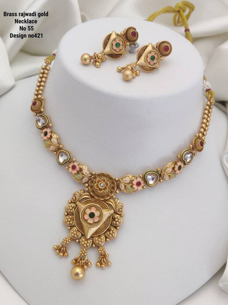 Brass Rajwadi Gold Necklace 11