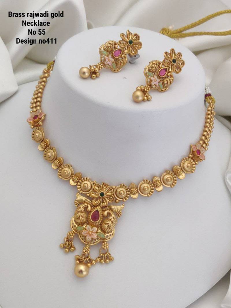 Brass Rajwadi Gold Necklace 11