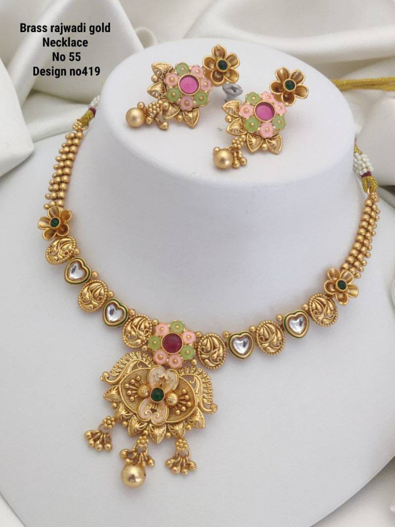 Brass Rajwadi Gold Necklace 11