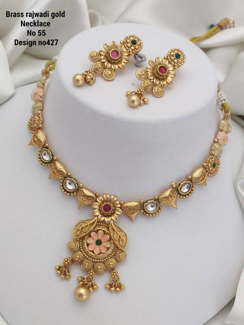 Brass Rajwadi Gold Necklace 11