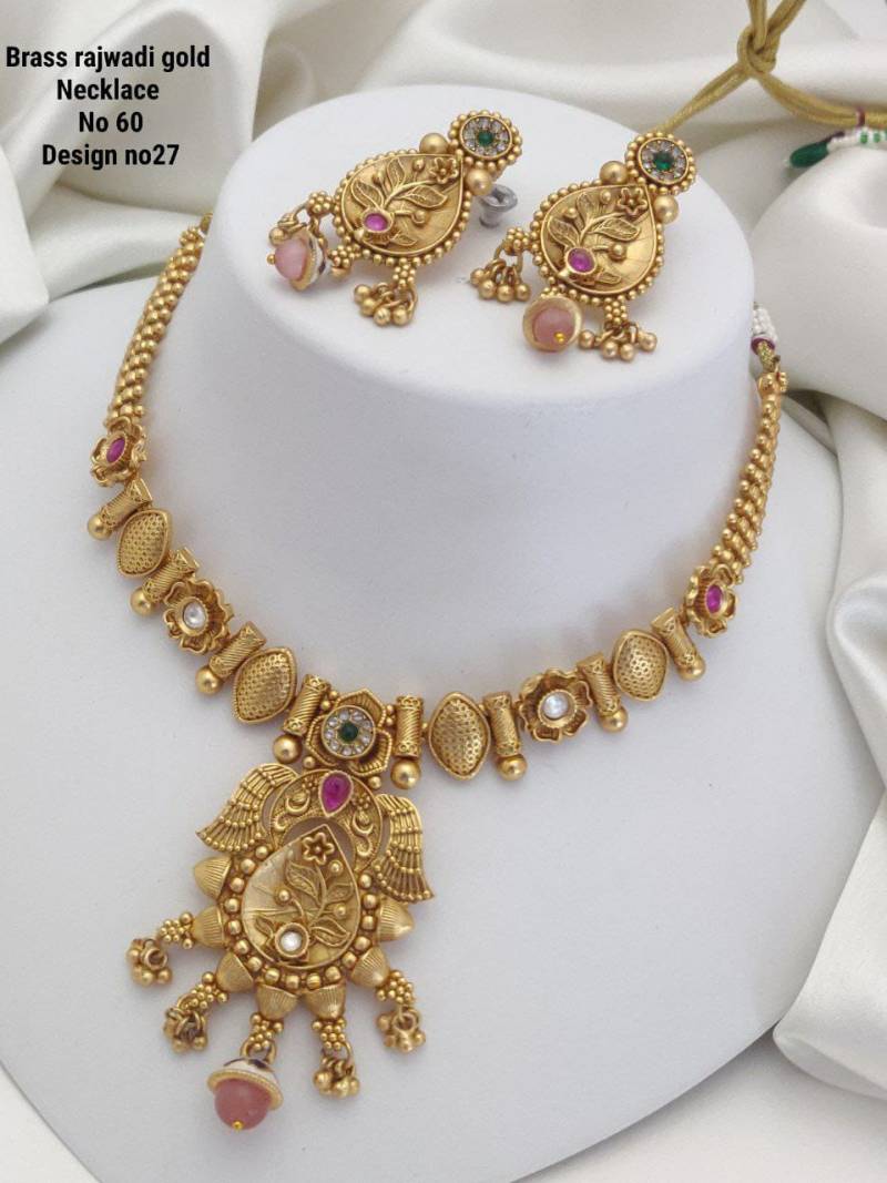 Brass Rajwadi Gold Necklace 12
