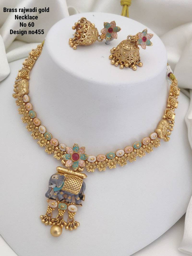 Brass Rajwadi Gold Necklace 12