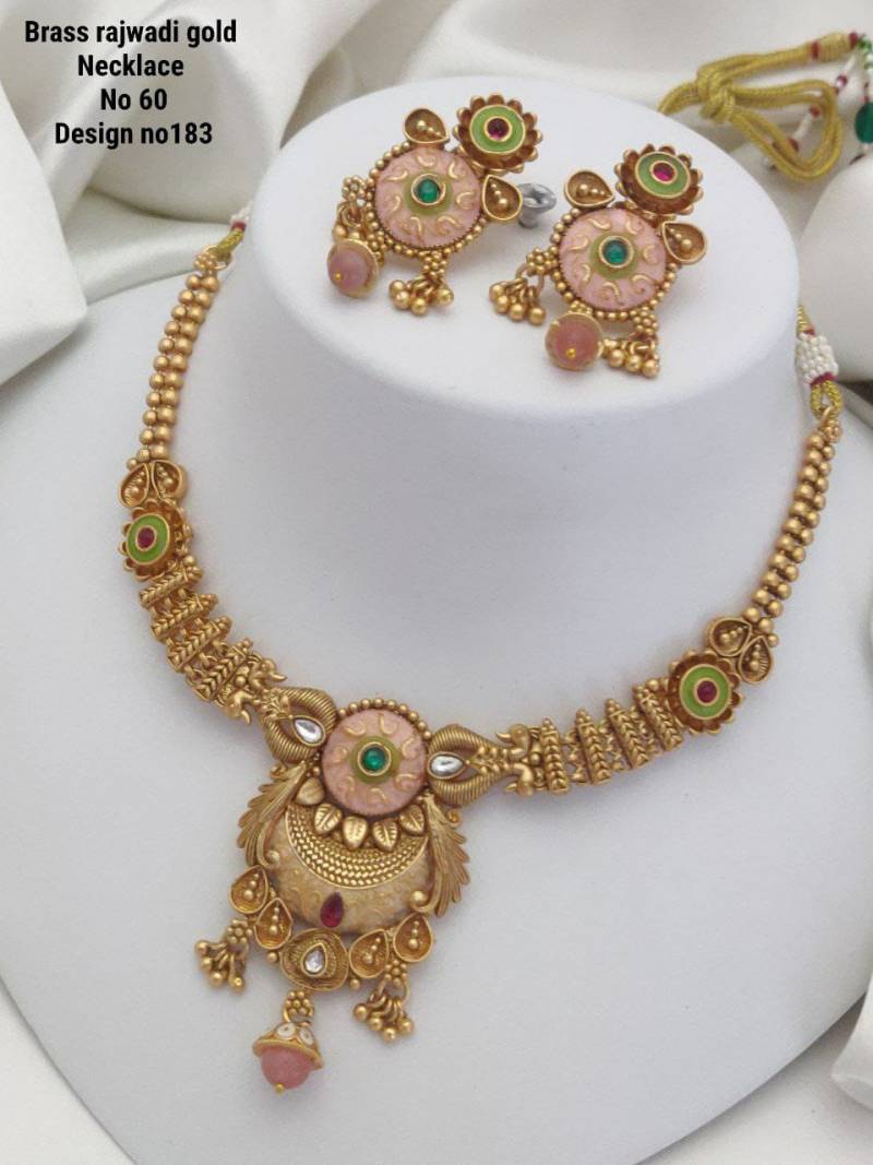 Brass Rajwadi Gold Necklace 12