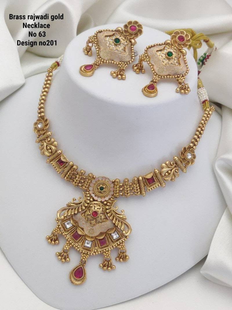Brass Rajwadi Gold Necklace 12