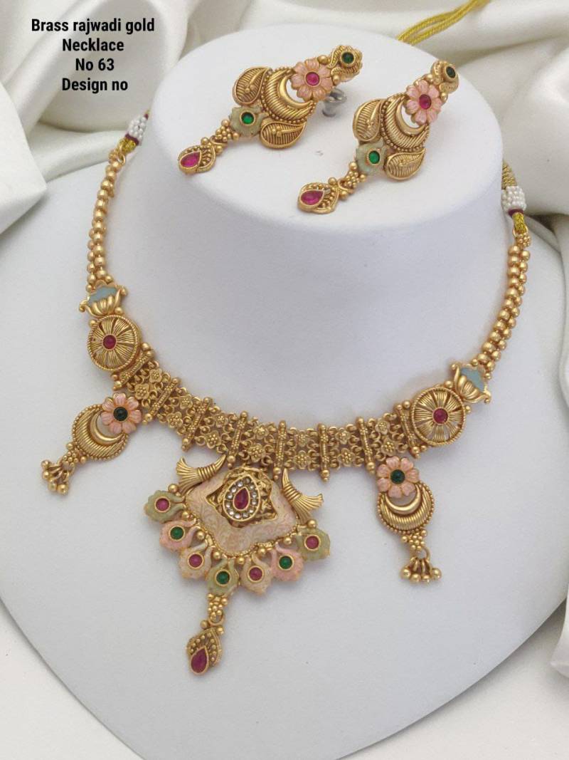 Brass Rajwadi Gold Necklace 12