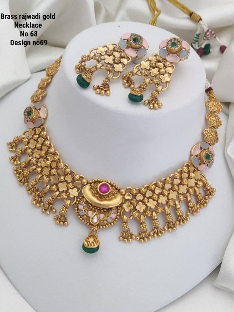 Brass Rajwadi Gold Necklace 13
