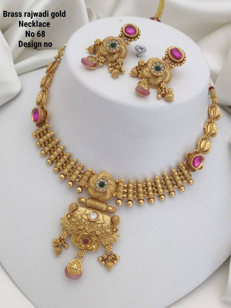 Brass Rajwadi Gold Necklace 13