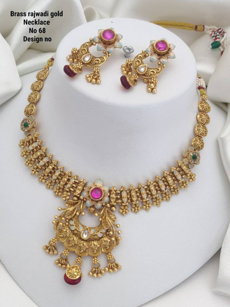 Brass Rajwadi Gold Necklace 13