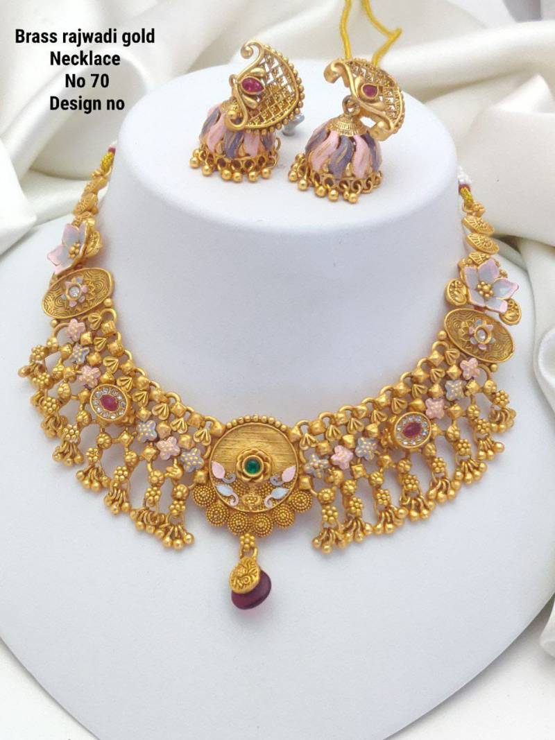 Brass Rajwadi Gold Necklace 14