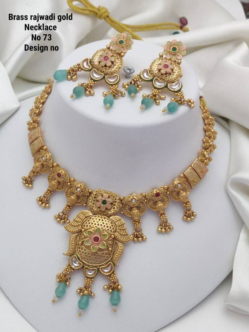 Brass Rajwadi Gold Necklace 14