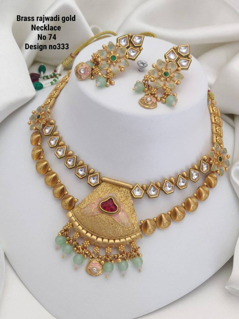 Brass Rajwadi Gold Necklace 14