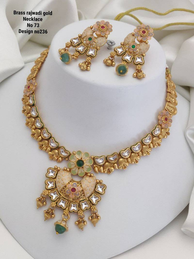 Brass Rajwadi Gold Necklace 14