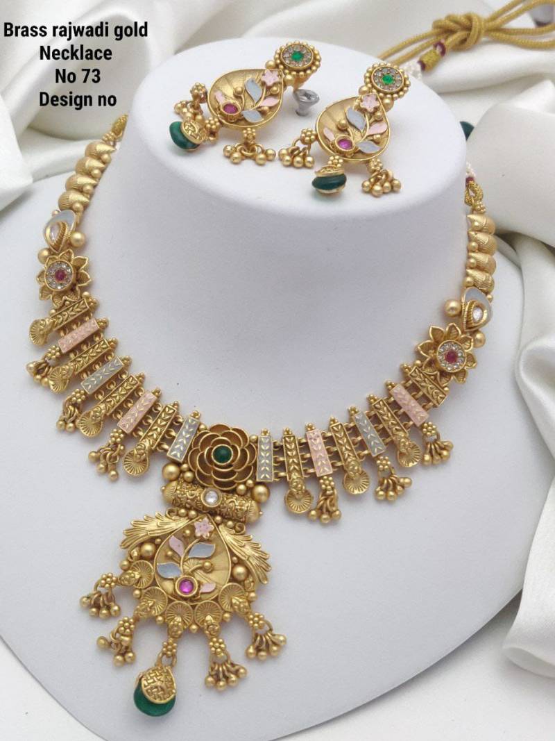 Brass Rajwadi Gold Necklace 14