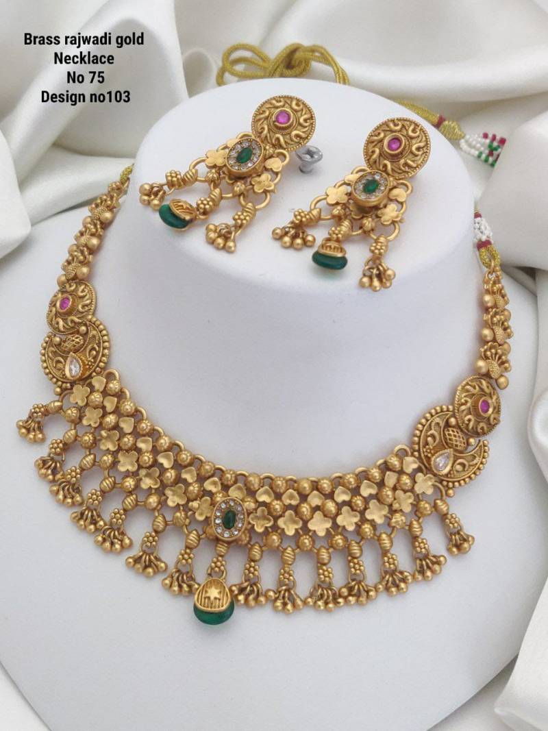 Brass Rajwadi Gold Necklace 14