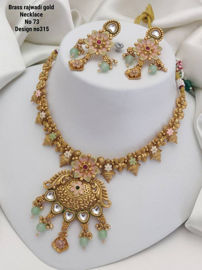 Brass Rajwadi Gold Necklace 14