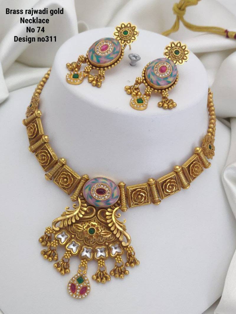 Brass Rajwadi Gold Necklace 14