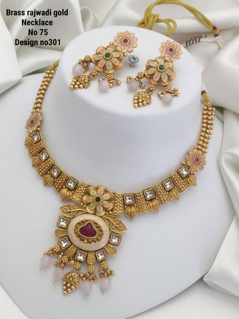 Brass Rajwadi Gold Necklace 14