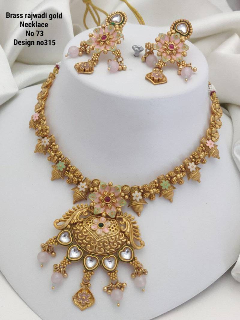Brass Rajwadi Gold Necklace 14