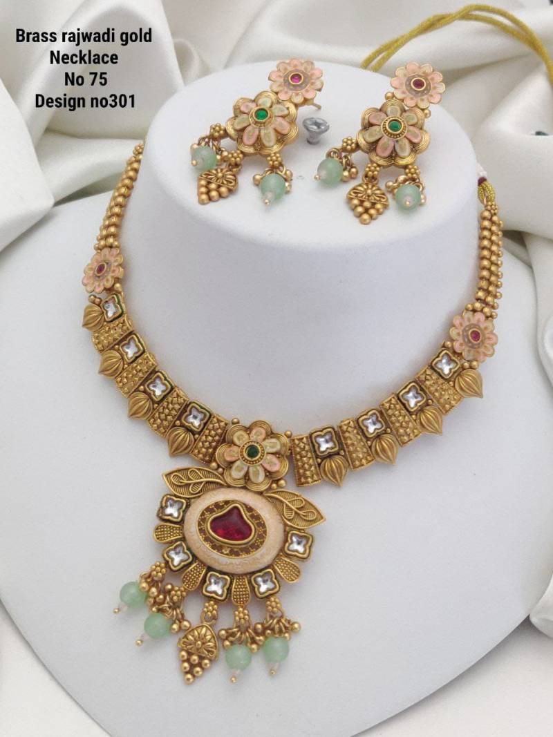 Brass Rajwadi Gold Necklace 14