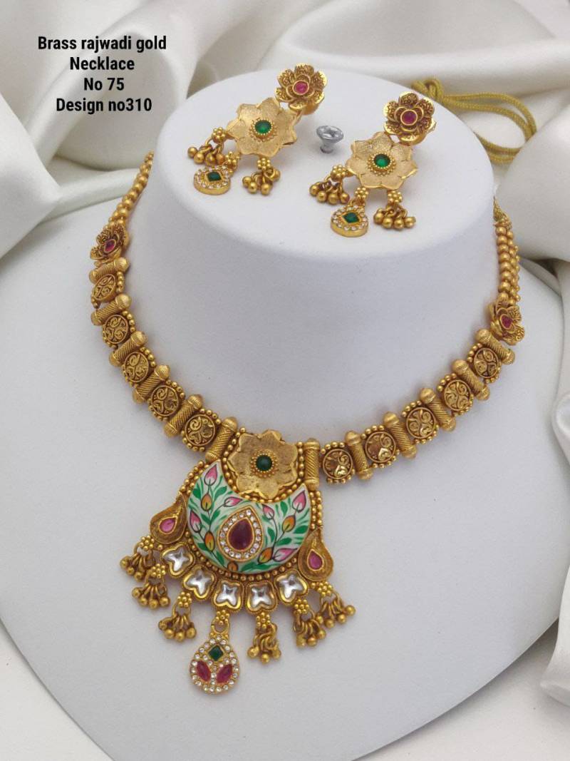 Brass Rajwadi Gold Necklace 14